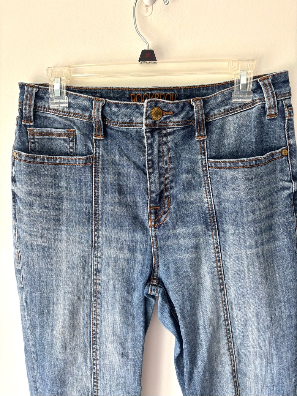 Rock & Roll Denim Front Seam High Rise Trouser Medium Wash Jean Wide Leg Bootcut - Picture 2 of 13
